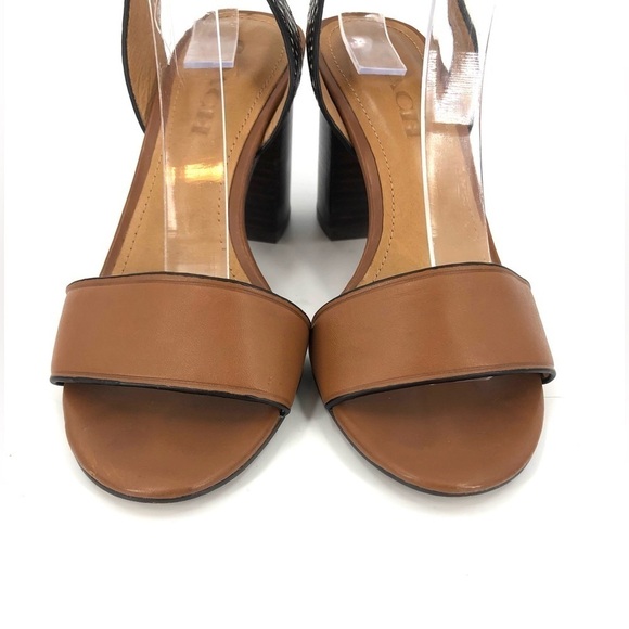 Coach Paige Chunky Heels With Snakeskin Brown Leather Ankle Strap Sandals Sz 5.5 - Picture 3 of 11